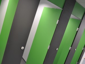 Green toilet cubicle door panels