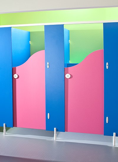Colourful Junior School Toilet cubicles