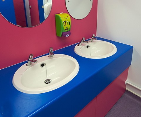 Inset washroom vanity unit