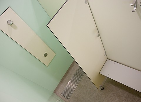 School shower cubicle with bench