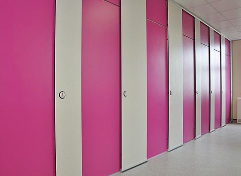 Pink full height toilet cubicles